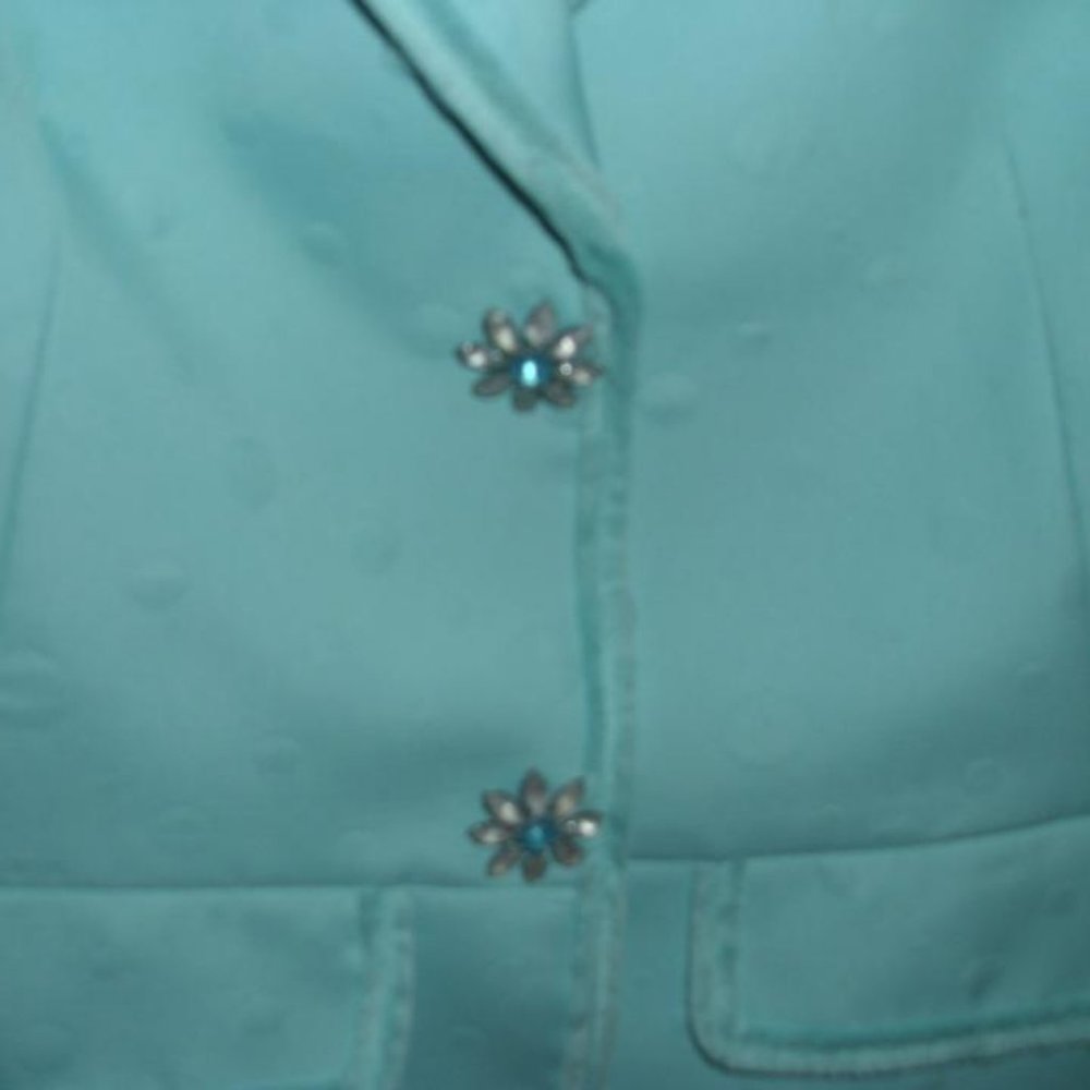 Nipon Boutique Aqua Green Puff Polka Dot Puffer Rhinestone Flower Button Skirt 2 - Picture 5 of 8